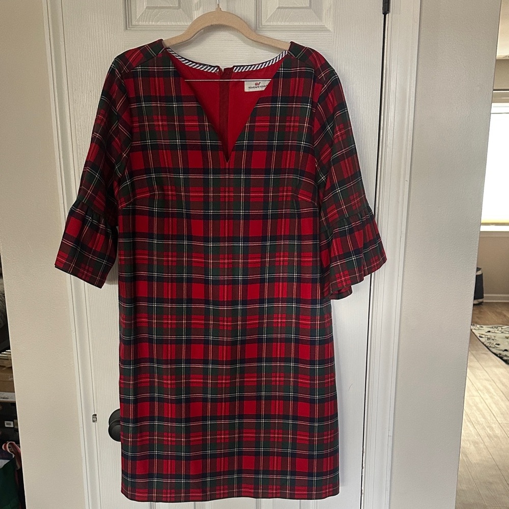 Vineyard Vines Red and Green Plaid Long Sleeve Dress
